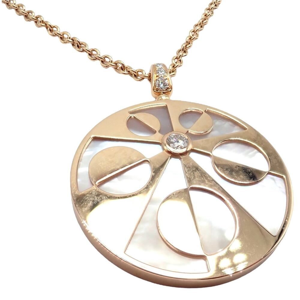 Rare! Bvlgari Bulgari Intarsio 18k Rose Gold Diamond Mother of Pearl Necklace